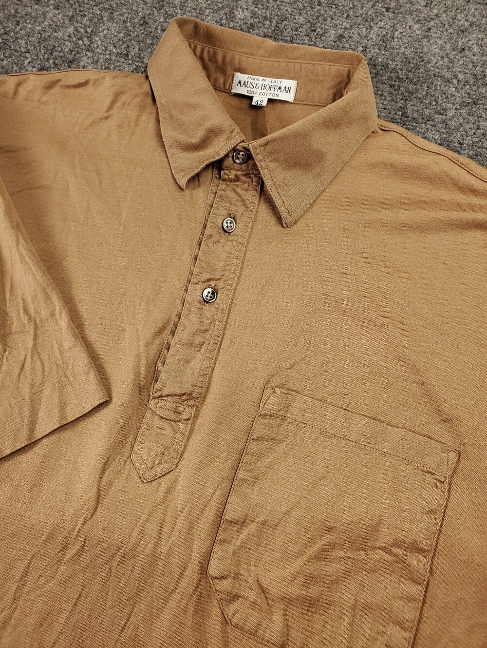 Maus & Hoffman Popover Polo Shirt 42 Camel Short Sleeve Italy Resort Pocket